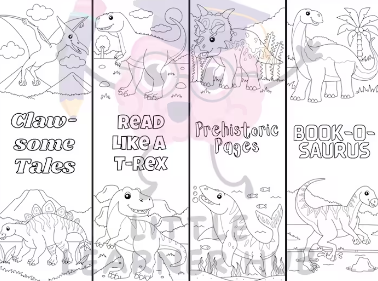 Dino Coloring Bookmarks Set